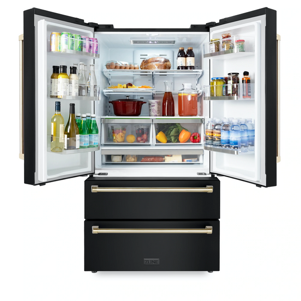 ZLINE 36 In. Autograph 22.5 cu. ft. Refrigerator with Ice Maker in Fingerprint Resistant Black Stainless Steel and Gold Accents 5