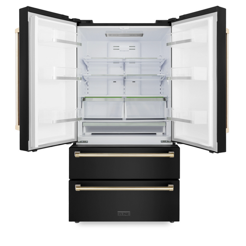 ZLINE 36 In. Autograph 22.5 cu. ft. Refrigerator with Ice Maker in Fingerprint Resistant Black Stainless Steel and Gold Accents 4