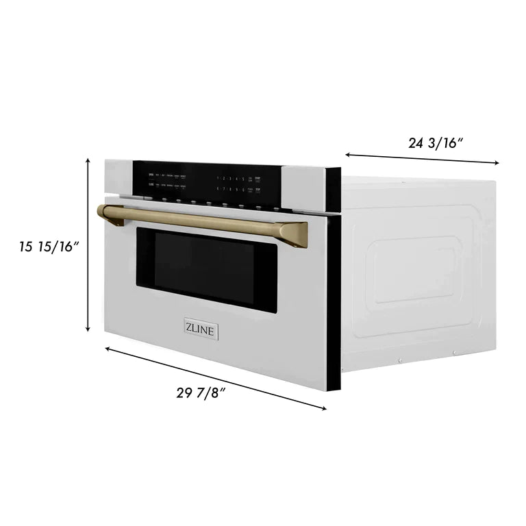 ZLINE Autograph 30 In. 1.2 cu. ft. Built-In Microwave Drawer In Stainless Steel With Champagne Bronze Accents 5