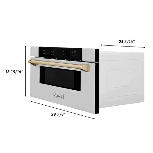 ZLINE Autograph 30 In. 1.2 cu. ft. Built-In Microwave Drawer In Stainless Steel With Gold Accents 6