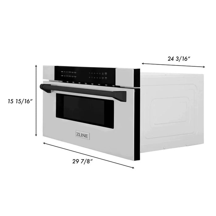 ZLINE Autograph 30 In. 1.2 cu. ft. Built-In Microwave Drawer In Stainless Steel with Matte Black Accents