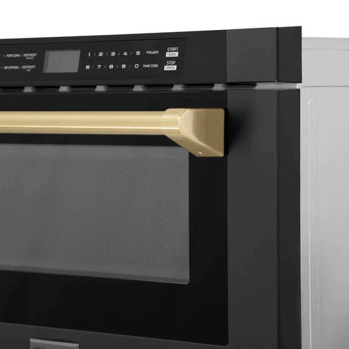 ZLINE Autograph Edition 24" 1.2 cu. ft. Built-in Microwave Drawer in Black Stainless Steel and Champagne Bronze Accents 5