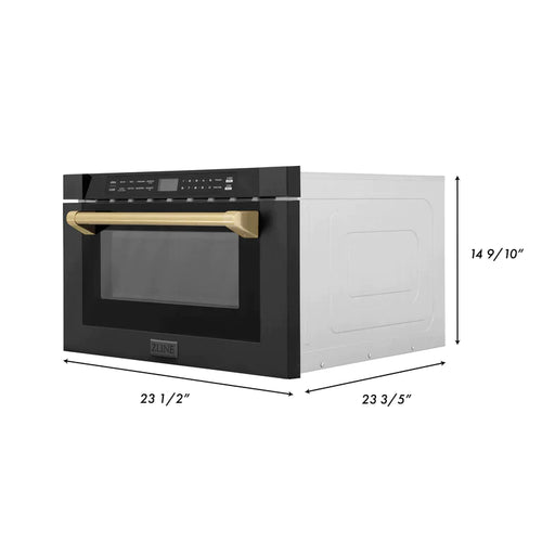 ZLINE Autograph Edition 24" 1.2 cu. ft. Built-in Microwave Drawer in Black Stainless Steel and Champagne Bronze Accents 6