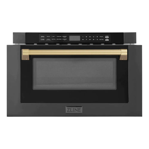 ZLINE Autograph Edition 24" 1.2 cu. ft. Built-in Microwave Drawer in Black Stainless Steel and Champagne Bronze Accents 3