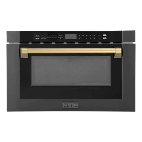 ZLINE Autograph Edition 24" 1.2 cu. ft. Built-in Microwave Drawer in Black Stainless Steel and Champagne Bronze Accents 7