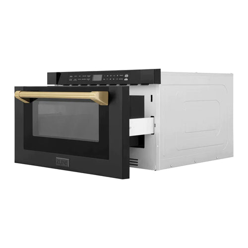 ZLINE Autograph Edition 24" 1.2 cu. ft. Built-in Microwave Drawer in Black Stainless Steel and Champagne Bronze Accents 4