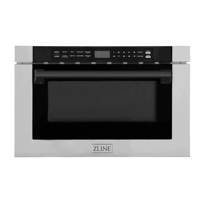 ZLINE Autograph Edition 24" 1.2 cu. ft. Built-in Microwave Drawer with a Traditional Handle in Stainless Steel and Matte Black Accents