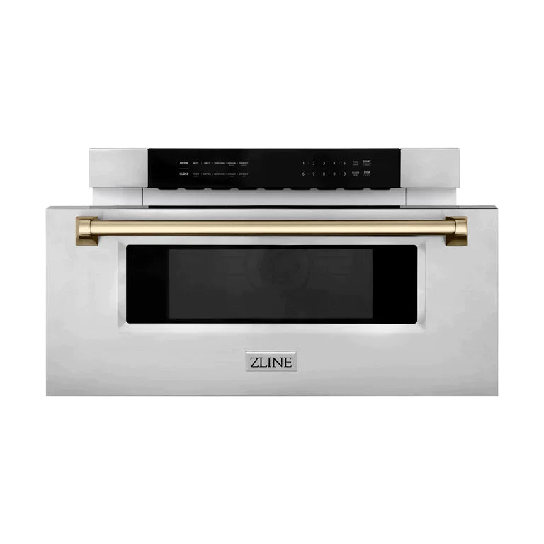 ZLINE Autograph 30 In. 1.2 cu. ft. Built-In Microwave Drawer In Stainless Steel With Champagne Bronze Accents