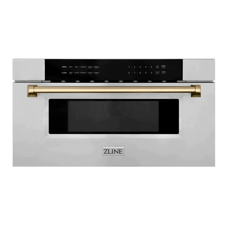 ZLINE Autograph 30 In. 1.2 cu. ft. Built-In Microwave Drawer In Stainless Steel With Champagne Bronze Accents