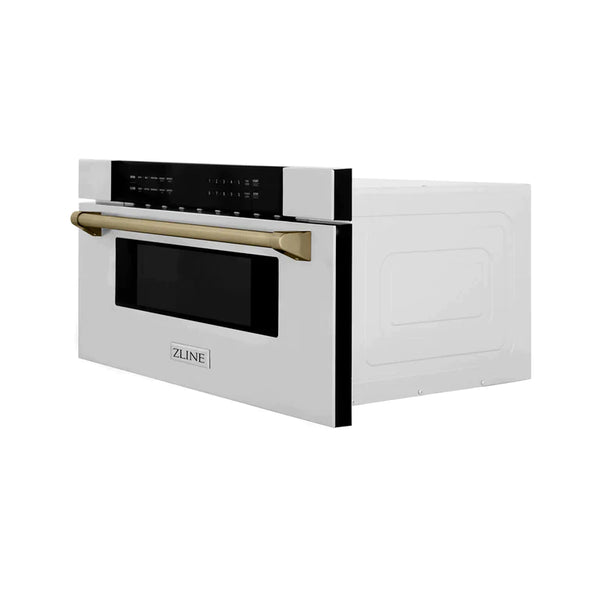 ZLINE Autograph 30 In. 1.2 cu. ft. Built-In Microwave Drawer In Stainless Steel With Champagne Bronze Accents 1