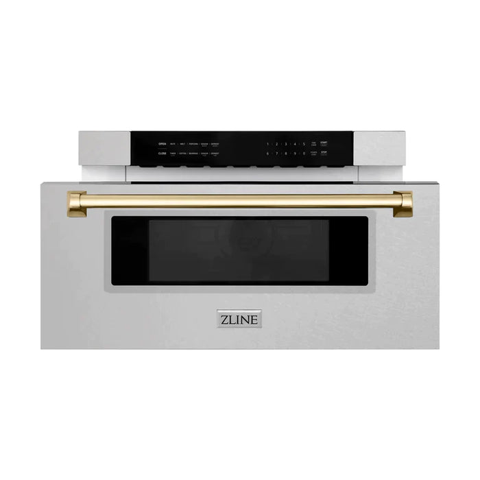 ZLINE Autograph 30 In. 1.2 cu. ft. Built-In Microwave Drawer In Fingerprint Resistant Stainless Steel With Gold Accents