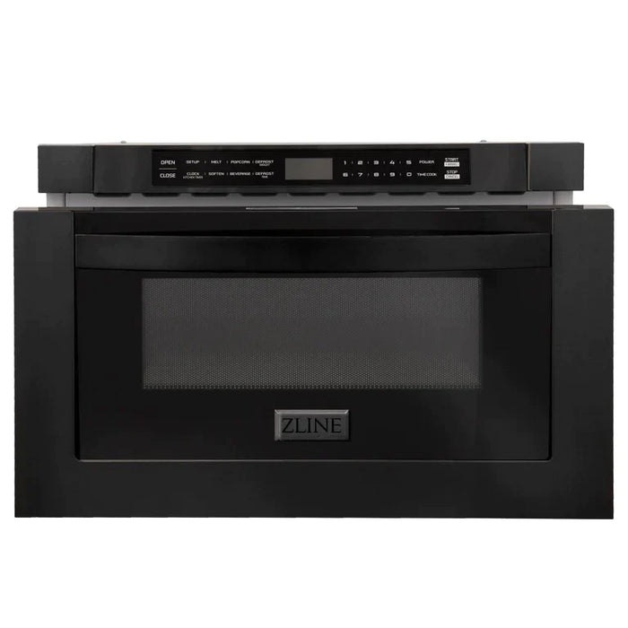 ZLINE Kitchen Package with Black Stainless Steel Refrigeration, 48" Dual Fuel Range and Microwave Drawer