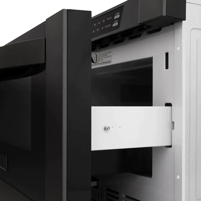 ZLINE Kitchen Package with Black Stainless Steel Refrigeration, 30" Dual Fuel Range, 30" Range Hood and Microwave Drawer