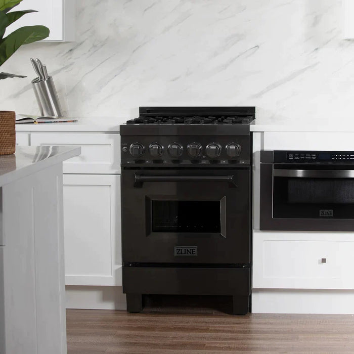 ZLINE 24 in. Professional Gas Burner/Electric Oven Black Stainless Steel Range with Brass Burners