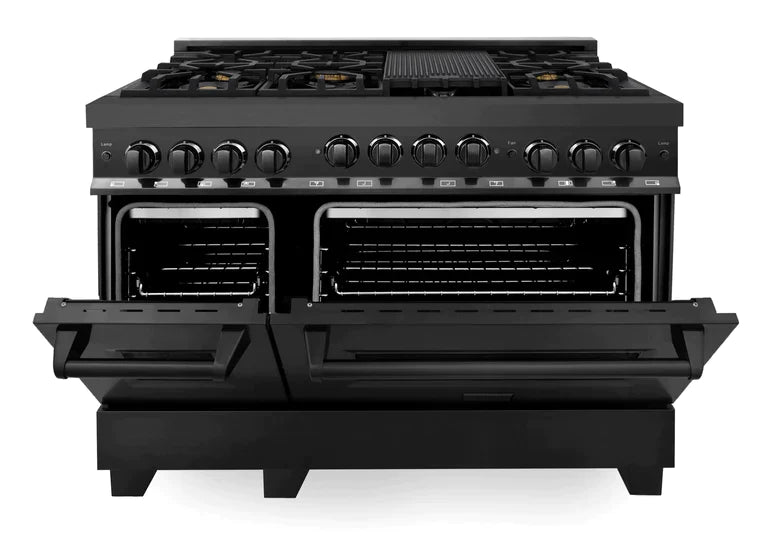 ZLINE 48 in. Professional Gas Burner/Gas Oven in Black Stainless with Brass Burners