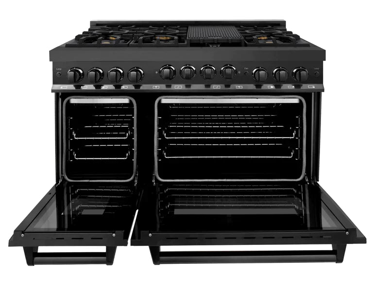 ZLINE 48 in. Professional Gas Burner/Gas Oven in Black Stainless with Brass Burners 3