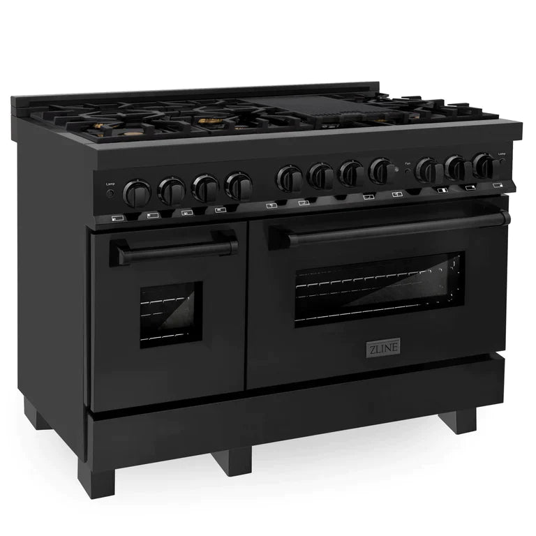 ZLINE 48 in. Professional Gas Burner/Gas Oven in Black Stainless with Brass Burners