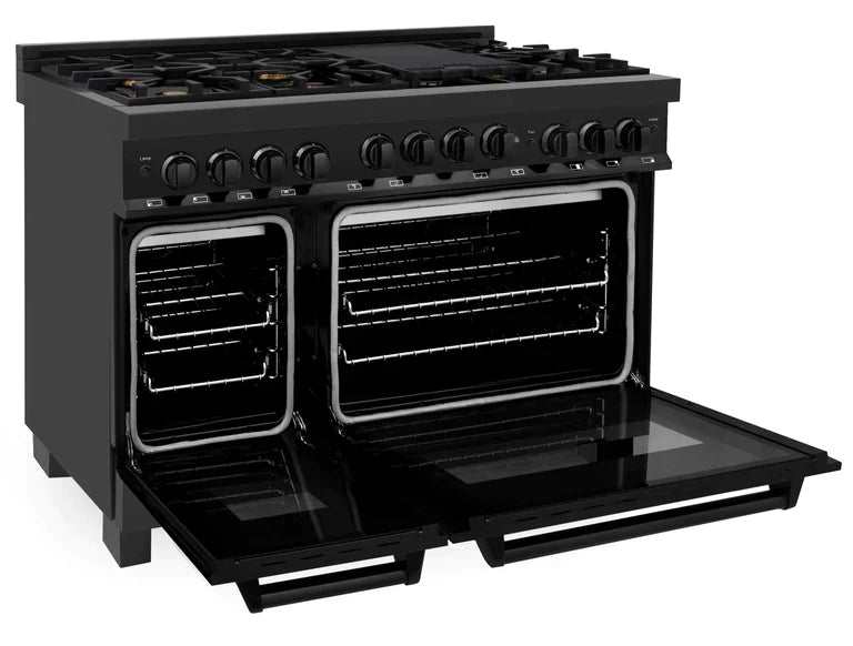 ZLINE 48 in. Professional Gas Burner/Gas Oven in Black Stainless with Brass Burners