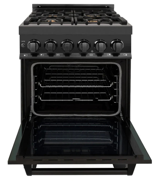 ZLINE 24 in. Professional Gas Burner/Electric Oven Black Stainless Steel Range with Brass Burners