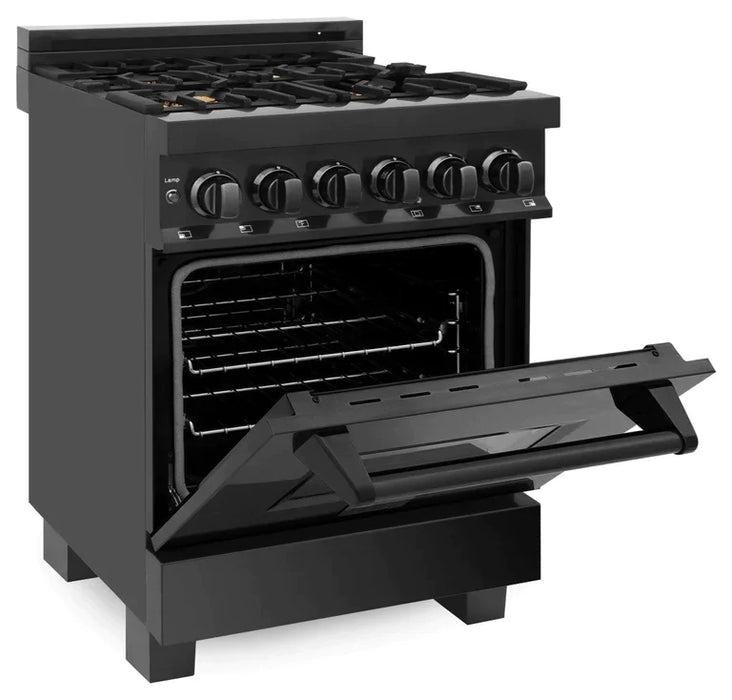 ZLINE 24 in. Professional Gas Burner/Electric Oven Black Stainless Steel Range with Brass Burners