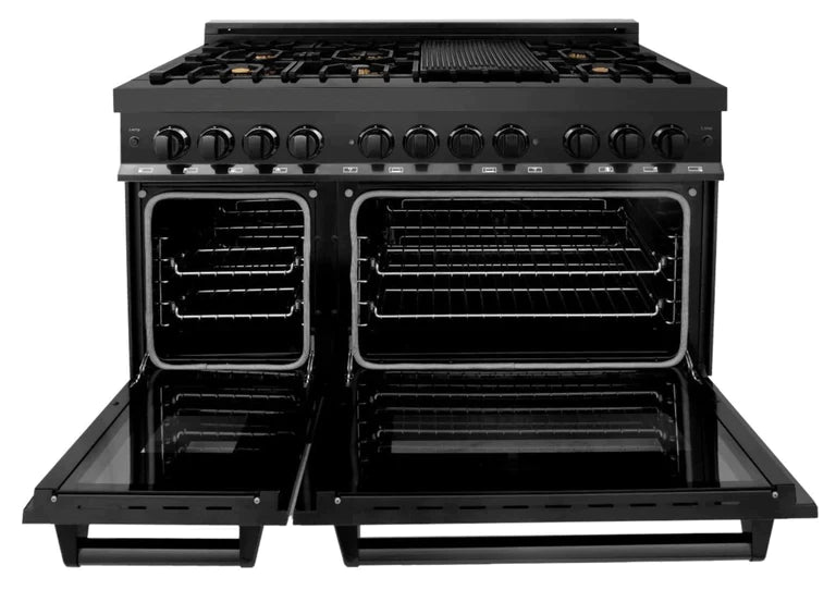ZLINE 48 in. Professional Gas Burner/Electric Oven in Black Stainless Steel with Brass Burners
