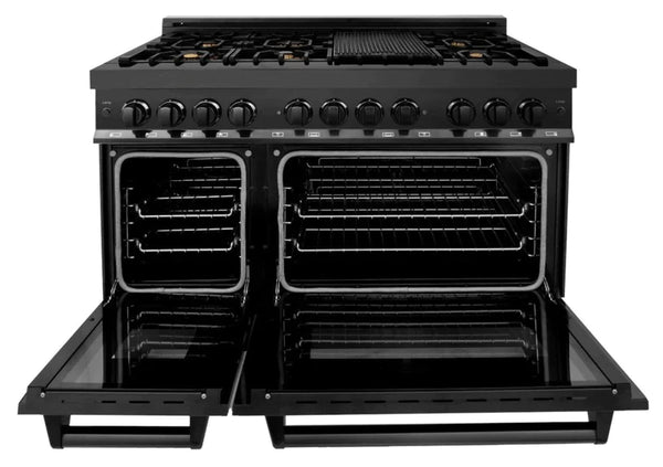 ZLINE 48 in. Professional Gas Burner/Electric Oven in Black Stainless Steel with Brass Burners 4