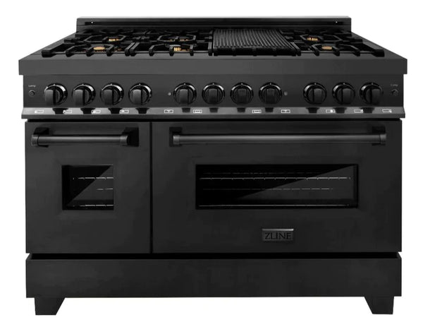 ZLINE 48 in. Professional Gas Burner/Electric Oven in Black Stainless Steel with Brass Burners 14