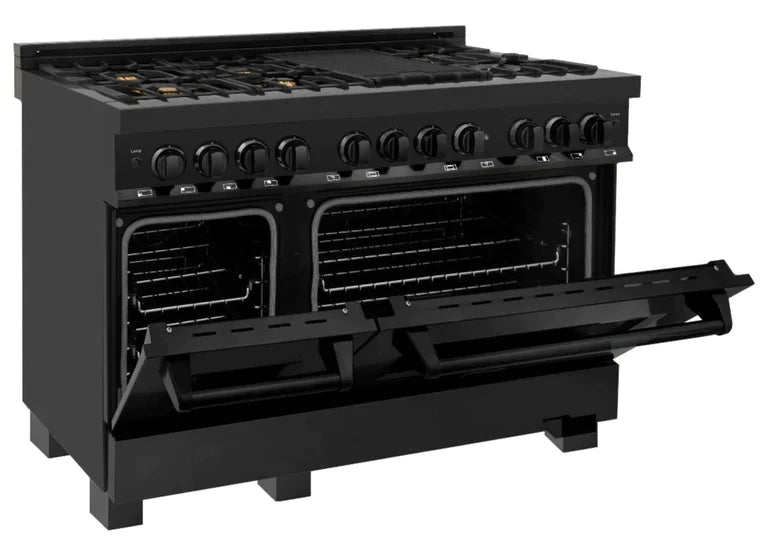ZLINE 48 in. Professional Gas Burner/Electric Oven in Black Stainless Steel with Brass Burners