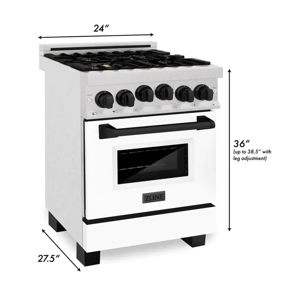 ZLINE Autograph Edition 24 in. Range with Gas Burner and Gas Oven in DuraSnow® Stainless Steel with White Matte Door and Matte Black Accents 7