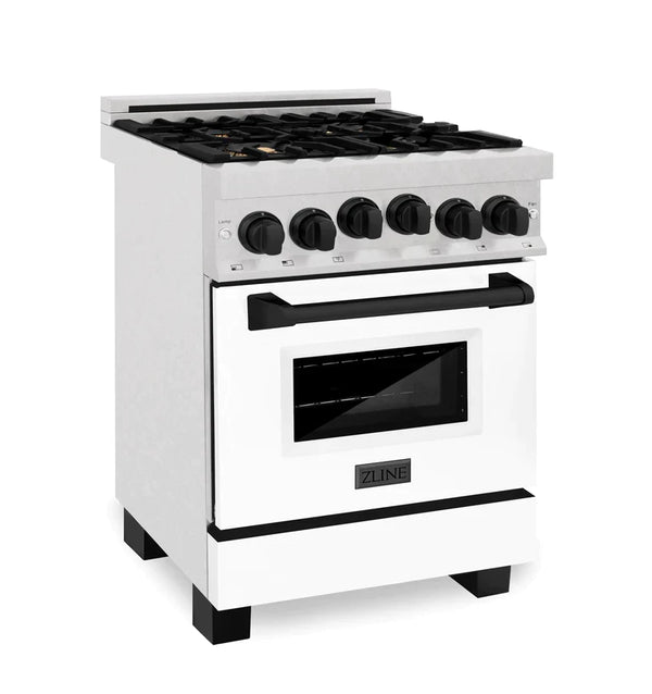 ZLINE Autograph Edition 24 in. Range with Gas Burner and Gas Oven in DuraSnow® Stainless Steel with White Matte Door and Matte Black Accents 8