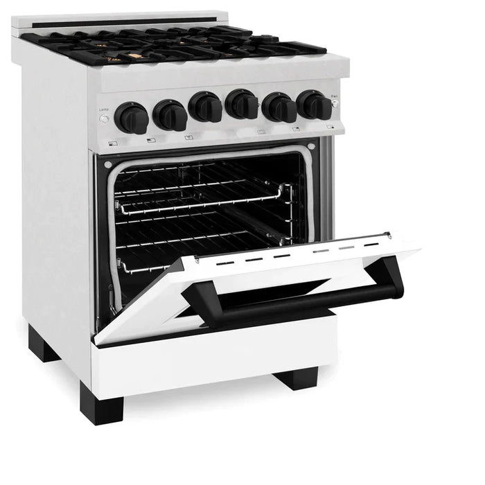 ZLINE Autograph Edition 24 in. Range with Gas Burner and Gas Oven in DuraSnow® Stainless Steel with White Matte Door and Matte Black Accents