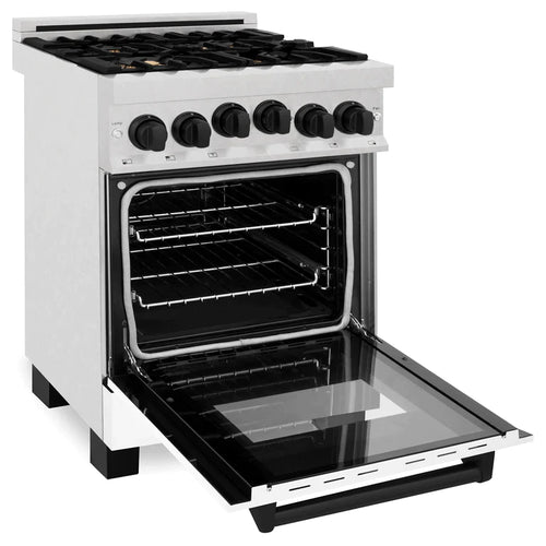 ZLINE Autograph Edition 24 in. Range with Gas Burner and Gas Oven in DuraSnow® Stainless Steel with White Matte Door and Matte Black Accents 3