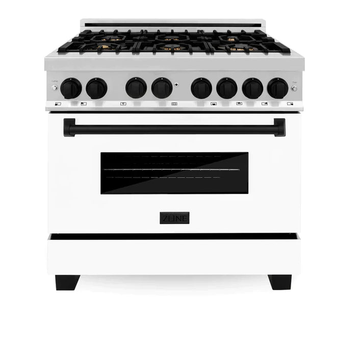 ZLINE Autograph Edition 36 in. 4.6 cu. ft. Dual Fuel Range with Gas Stove/Electric Oven with White Matte Door and Matte Black Accents