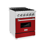 ZLINE 24 in. Professional Gas Burner/Electric Oven in DuraSnow® Range with Red Gloss Door 15