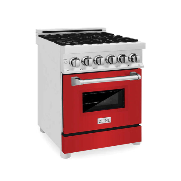 ZLINE 24 in. Professional Gas Burner/Electric Oven in DuraSnow® Range with Red Matte Door 15