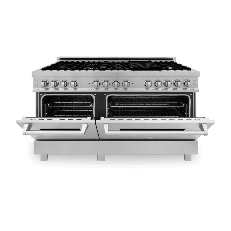 ZLINE 60 in. Professional Gas Burner and 7.6 cu. ft. Electric Oven in DuraSnow® Stainless 1