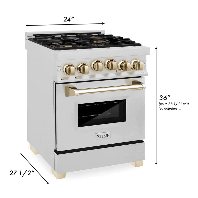 ZLINE Autograph Edition 24 in. Range with Gas Burner and Gas Oven in DuraSnow® Stainless Steel with Gold Accents 5