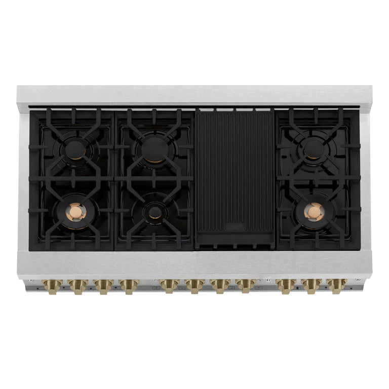 ZLINE Autograph Edition 48 in. Gas Range in DuraSnow® with White Matte Door and Champagne Bronze Accents 3