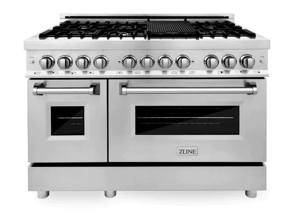 ZLINE Kitchen Package with Stainless Steel Dual Fuel Range, Convertible Vent Range Hood and 24" Microwave Oven 24