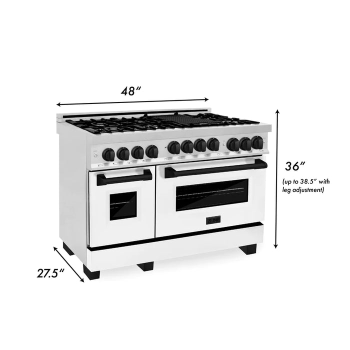 ZLINE Autograph Edition 48 in. Gas Range in DuraSnow® with White Matte Door and Matte Black Accents