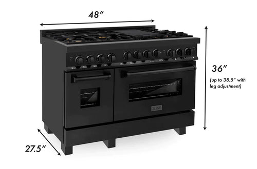 ZLINE 48 in. Professional Gas Burner/Gas Oven in Black Stainless with Brass Burners 11