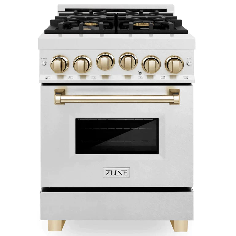 ZLINE Autograph Edition 24 in. Range with Gas Burner and Gas Oven in DuraSnow® Stainless Steel with Gold Accents
