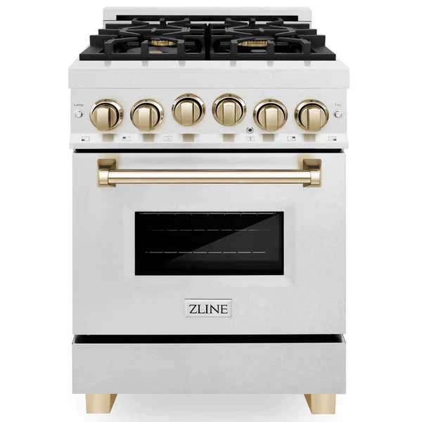 ZLINE Autograph Edition 24 in. Range with Gas Burner and Gas Oven in DuraSnow® Stainless Steel with Gold Accents 6