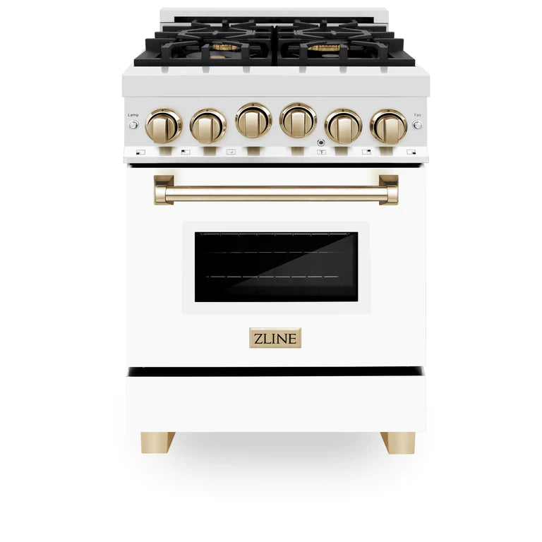 ZLINE Autograph Edition 24 in. Range with Gas Burner and Gas Oven in Stainless Steel with White Matte Door and Gold Accents 2