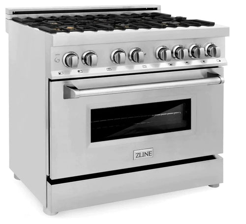 ZLINE 36 in. Professional Gas Burner/Electric Oven Stainless Steel Range with Brass Burners 9