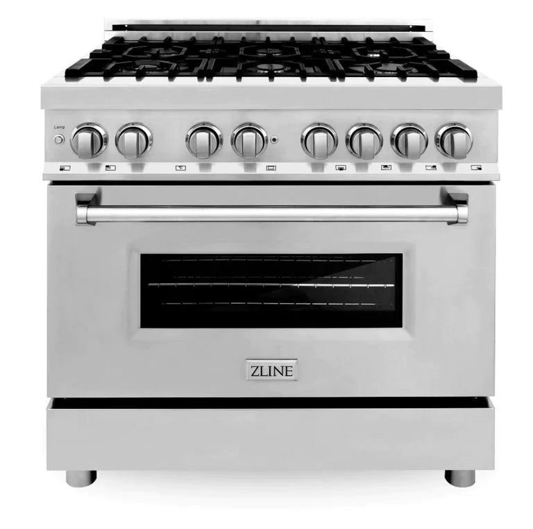 ZLINE 36" Kitchen Package with Stainless Steel Dual Fuel Range, Convertible Vent Range Hood and Microwave Drawer 3