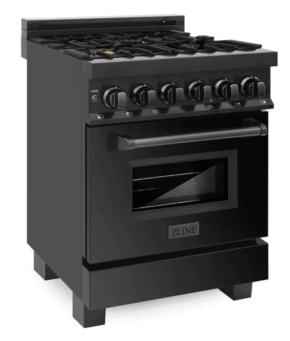 ZLINE 24 in. Professional Gas Burner/Electric Oven Black Stainless Steel Range with Brass Burners