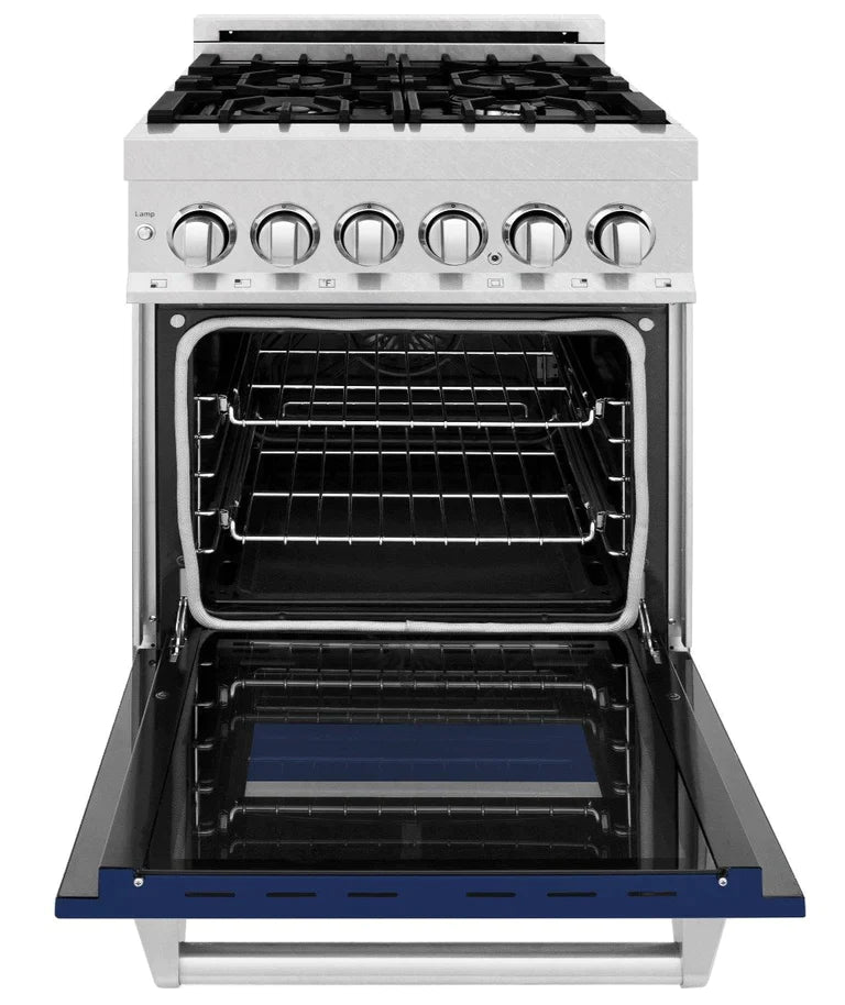 ZLINE 24 in. Professional Gas Burner/Electric Oven DuraSnow® Stainless Steel Range with Blue Gloss Door 2