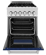 ZLINE 24 in. Professional Gas Burner/Electric Oven DuraSnow® Stainless Steel Range with Blue Gloss Door2