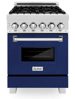 ZLINE 24 in. Professional Gas Burner/Electric Oven DuraSnow® Stainless Steel Range with Blue Gloss Door13